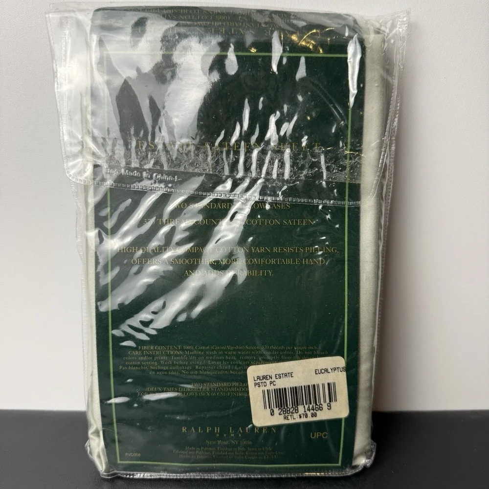 RALPH LAUREN ESTATE SATEEN PAIR OF STANDARD PILLOWCASES EUCALYPTUS (GREEN)